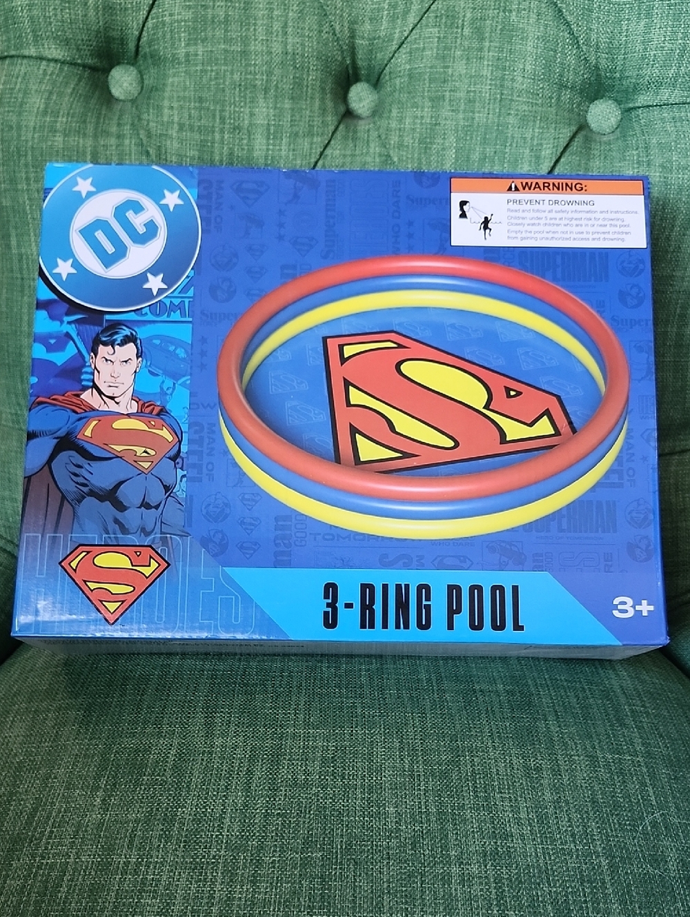 DC Superman 3-Ring Inflatable Pool - Red, Yellow, Blue